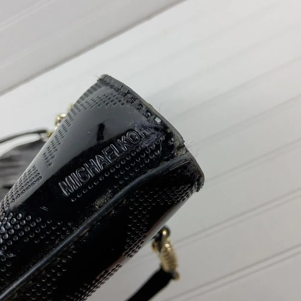 Michael Kors MK Patent Tote Shoulder Handbag Purse Black